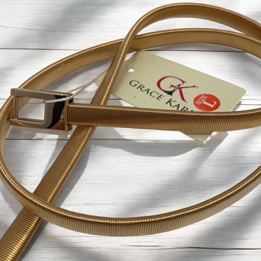 Grace Karin Gold Snake Stretch Chain Metal Belt W/ Gold Buckle Size L NWT